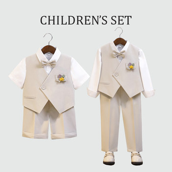 Boy's Formal Suit British Style Wedding Flower Boy Baby's First Birthday Host Catwalk Performance Children's Small Suit