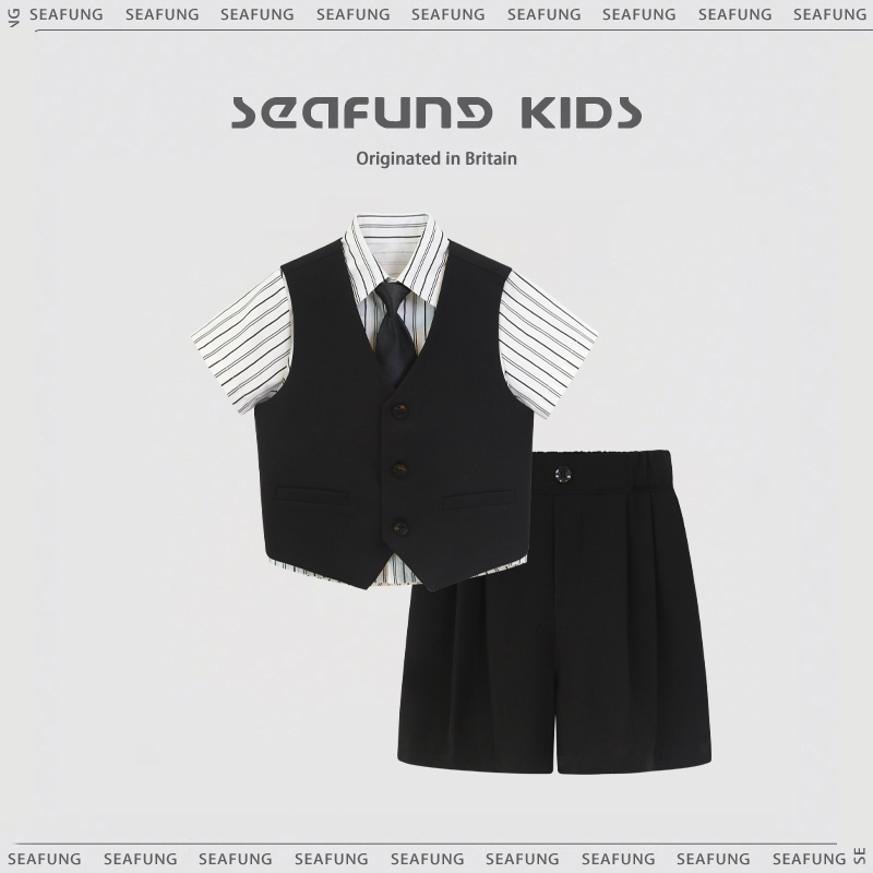 Boys' Summer Formal Wear, Stylish and Trendy Children's Birthday Suit Set, High-End Cool Little Gentleman Suit