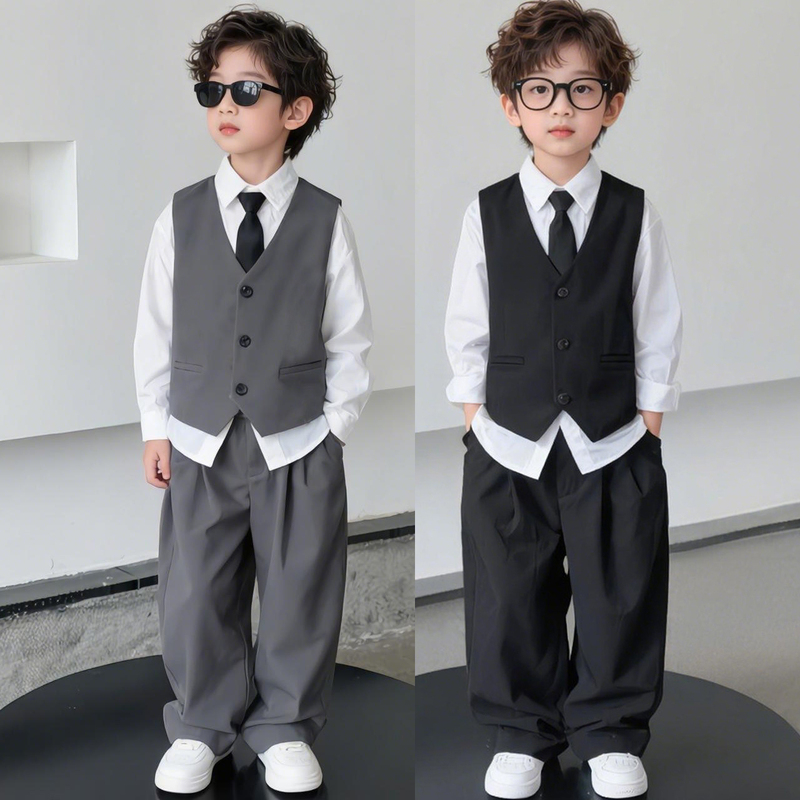 Children's Suit Set for Boys, Spring and Autumn Casual High-End Flower Boy Formal Wear, Boy Host Piano Runway Performance Outfit Children's Suit Set for Boys, Spring and Autumn Casual High-End Flower Boy Formal Wear, Boy Host Piano Runway Performance Outfit
