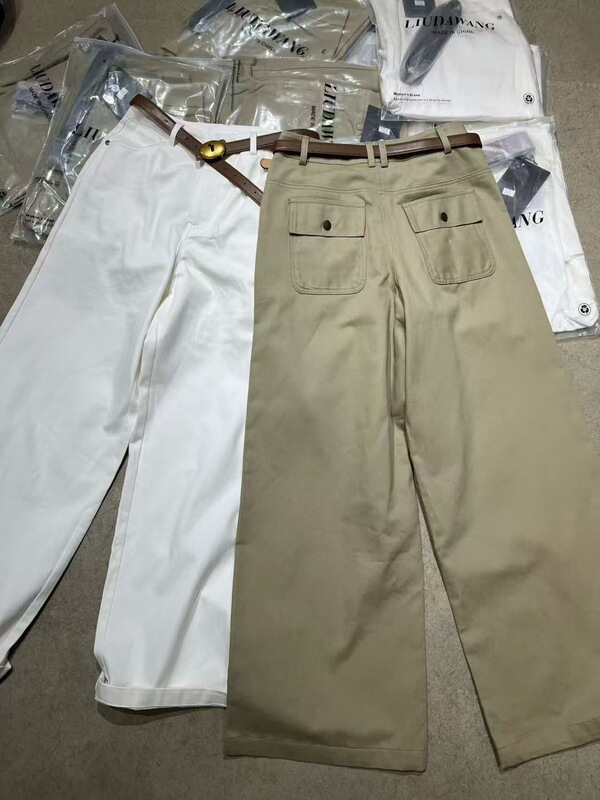 Liudawang Casual Pants for Women 2026 Spring New Khaki Pants Korean Retro Casual Light-Colored Straight Pants
