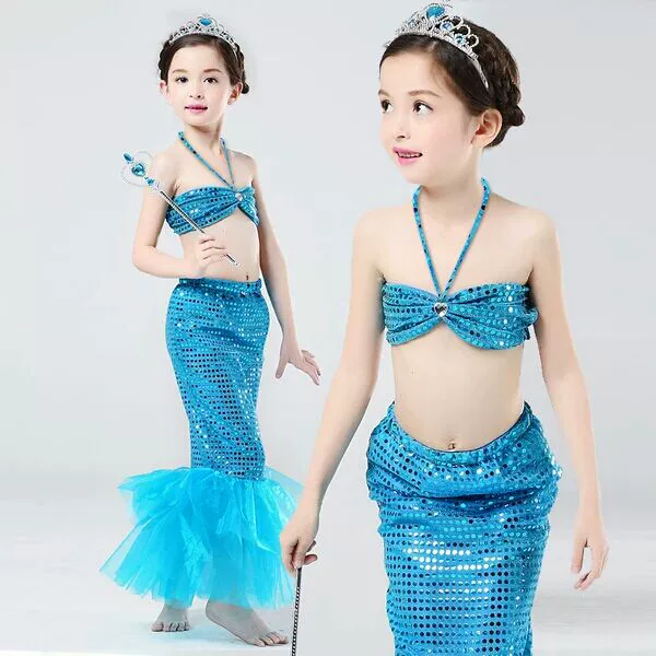 Ngày thiếu nhi mới cô gái nàng tiên cá đính sequin váy trang phục trẻ em chụp ảnh bãi biển biểu diễn trang phục hoạt náo viên cos - Trang phục