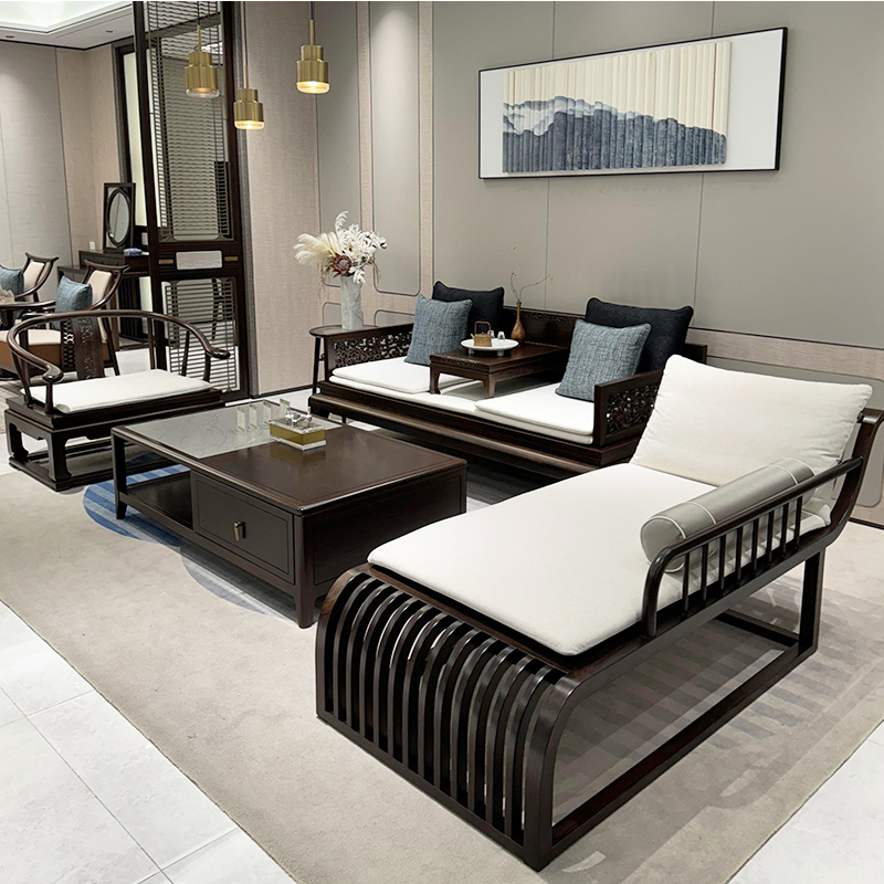 New Chinese-Style Sofa, Luohan Bed, Chaise Lounge, Living Room Leisure Set, Villa Hotel Model Room Set, Zen Furniture