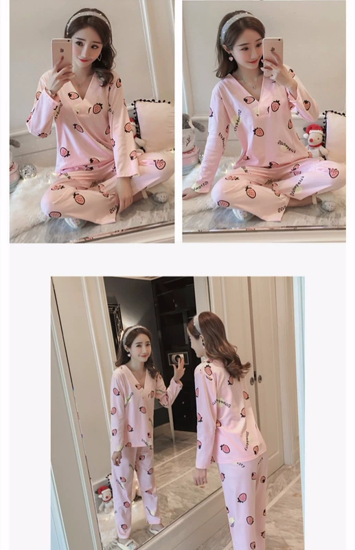 Bộ đồ ngủ mùa xuân và mùa thu nữ dài tay bằng vải cotton mỏng Phiên bản Hàn Quốc của cô gái học sinh tươi tắn và ngọt ngào đồ bay