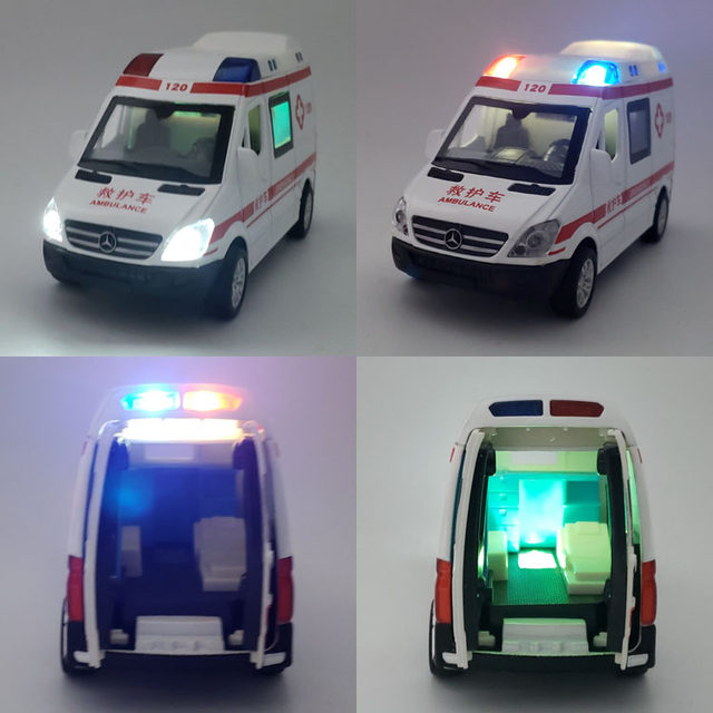 1:36 Mercedes-Benz ambulance fire truck police car alloy special car model simulation metal car door opening sound and light toy