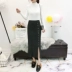 Mùa xuân và mùa thu Váy Hàn Quốc Slim Solid Màu dài Váy len dệt kim Bút chì Một bước Nút Chia Bib Váy Váy
