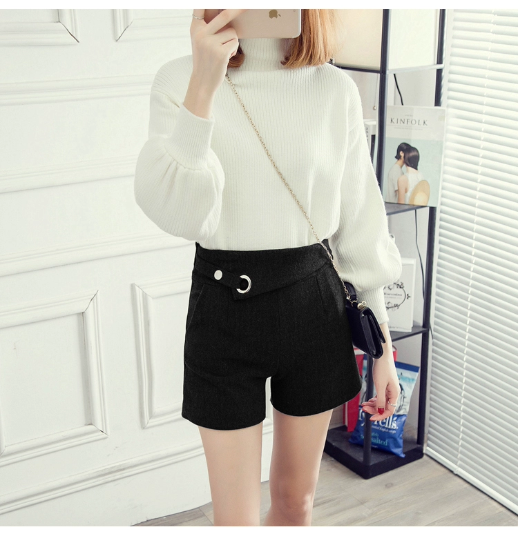 Thu đông 2018 phiên bản Hàn Quốc cao eo thon là chân rộng rộng Một chiếc quần short len ​​rộng rãi Quần lửng ống rộng ngoài quần nữ.