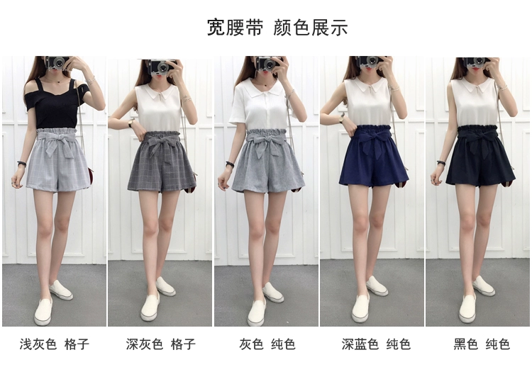 Mùa hè mới Hàn Quốc phiên bản cotton và vải lanh kẻ sọc quần short nữ thủy triều rộng kích thước lớn là quần lửng ống rộng quần ống rộng