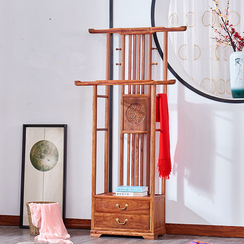 Mahogany furniture hedgehog red sandalwood coat rack new Chinese floor-standing coat hanger indoor rosewood bedroom coat hanger home