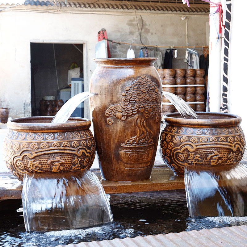 Clay Pot Landscaping, Retro Circulating Water, Ecological Fish Farming, Traditional Filter, Waterfall Fish Tank, Flowing Water Fish Pond, Complete Set of Ornaments