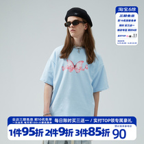 HTCU20ss Original Pink Butterfly Printed T-shirt Male Loose Beating Bottom Half Sleeve Lovers Short Sleeve Hip Hop Street Women