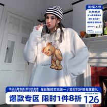 HTCU hip-hop Tidal Card Cartoon Doll Machine Little Bear Necropolis Male Candy Color Loose National Tide Lovers and Hooded Women