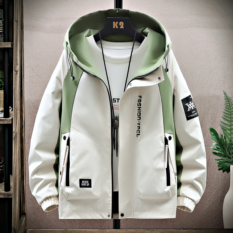 Men's Spring and Autumn Loose Trendy Jacket for Teenagers, Middle and High School Students, with Fleece Lining, Thickened and Warm Men's Jacket