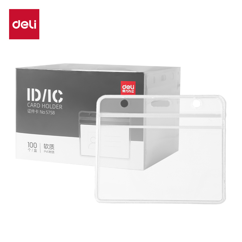 Deli Id Card Holder 5758 Transparent Waterproof Badge Soft Plastic Exhibition Work Card Holder 100 Pieces/Pack