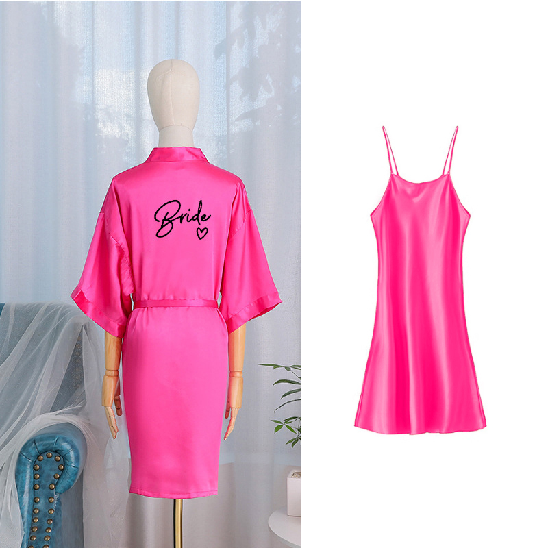 Cross-Border Bride Foreign Trade Team Bridal Party Bridesmaid Dress Morning Robe Women's Nightgown Wedding Imitation Silk