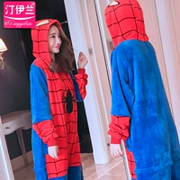 Mùa đông flannel động vật đồ ngủ một mảnh nam và nữ người nhện dịch vụ nhà vệ sinh phiên bản căn hộ dễ thương bộ pijama lụa