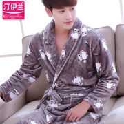 Cartoon dày flannel áo choàng tắm trắng áo choàng nam đồ ngủ mùa đông dài tay áo mới dịch vụ nhà nam san hô cashmere