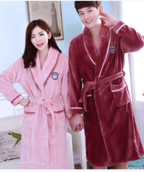 2018 mùa đông dày nhung ấm đôi váy ngủ nữ đồ ngủ dài tay dịch vụ tại nhà áo choàng lông cừu san hô áo choàng tắm nữ