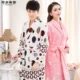 Flannel pyjama cặp vợ chồng áo choàng khách sạn cotton áo choàng nam và nữ mùa đông dày san hô lông cừu mùa xuân và áo choàng dài mùa thu đầm ngủ nữ