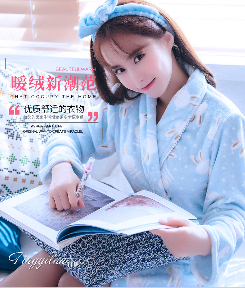 Áo ngủ nữ dày flannel mùa thu và mùa đông dài tay dịch vụ nhà áo choàng hoạt hình san hô lông cừu áo choàng tắm dài đồ ngủ đồ ngủ