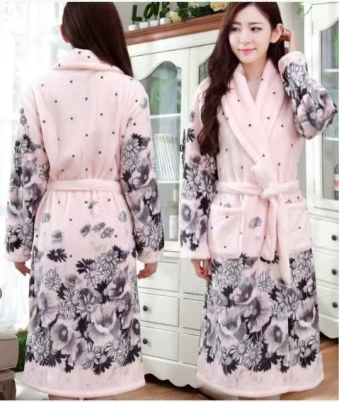 Váy ngủ đôi nam nữ dày flannel dài mùa thu và mùa đông dịch vụ nhà đồ ngủ san hô nhung khách sạn spa đồ ngủ 2 dây
