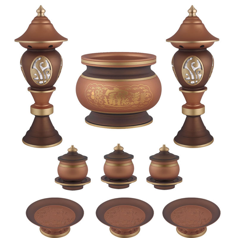 Pure Bronze Incense Stove God Lamp Cup Fruit Tray Suit of Buddha Terraces for the lamp Supplies Buddha Hall Buddha Hall for Buddha