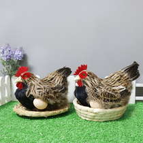 Simulation chicken crafts ornaments hatched eggs hen feathers animal model farm supermarket poultry props chicken nest eggs