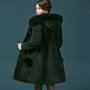 Áo khoác lông cừu mới cho nữ mùa đông dài trùm đầu mẹ trung niên tải áo lông 4050 tuổi Slim mỏng áo da lộn lót lông