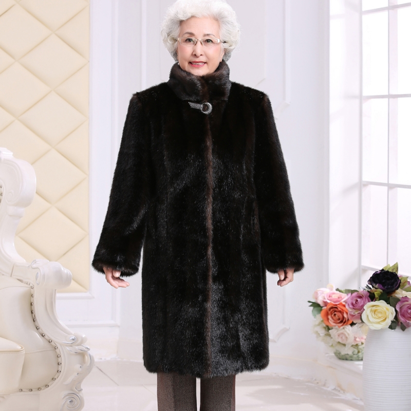 New middle-aged fur coat women's long version of the stand-up collar slim-fit large size winter dress mom and grandmother imitation mink coat