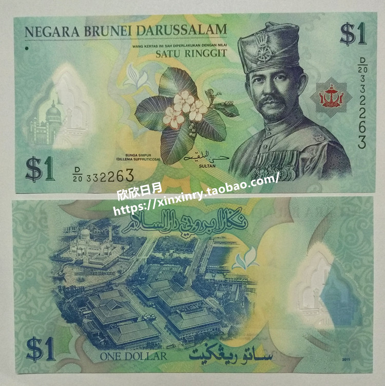 (Asia) New fidelity Brunei 1 ringgit plastic banknotes foreign coins