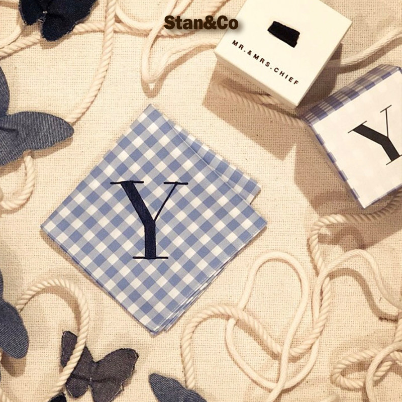 StanCo Japan import creative cotton letter embroidery polka dot plaid handkerchief towel gentleman women's pocket paw