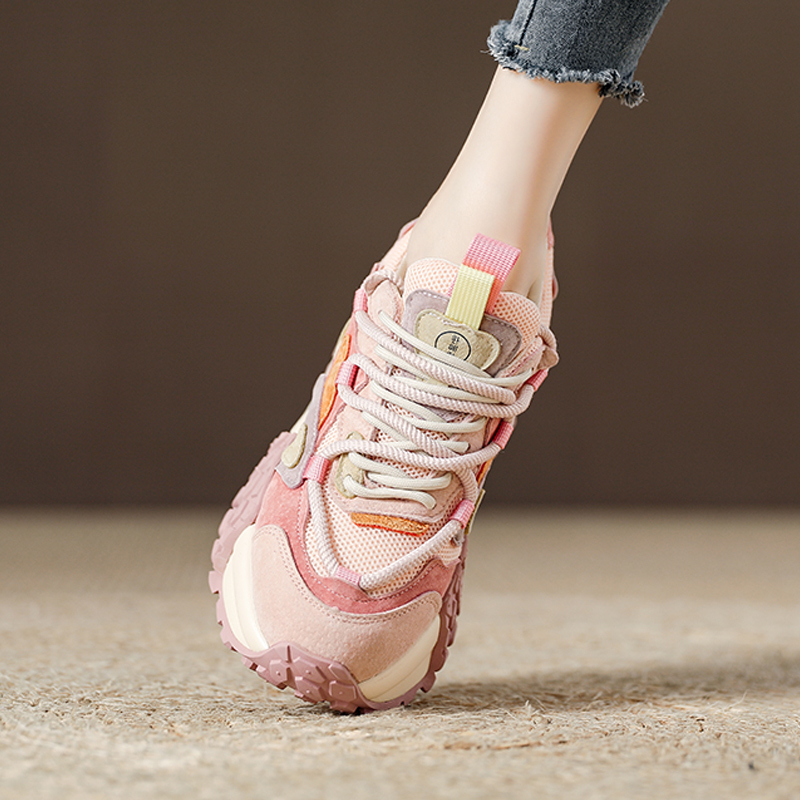 European Style Women's Dad Sneakers, Height-Increasing Pink Sports Shoes, 2026 New Spring and Autumn Shoes, Super Popular Chunky Sole Shoes