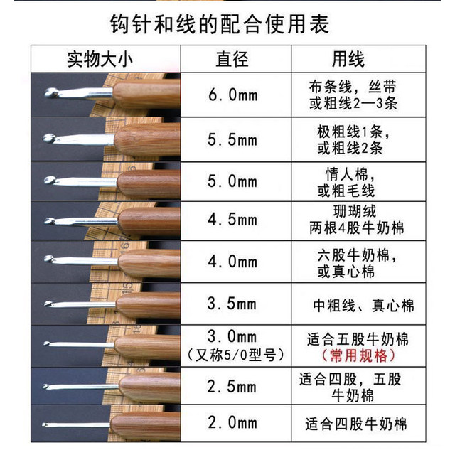 ຂົນໄມ້ໄຜ່ handle crochet hook DIY hand knitting tool sweater needle round head carbonized bamboo handle crochet hook single shipping free