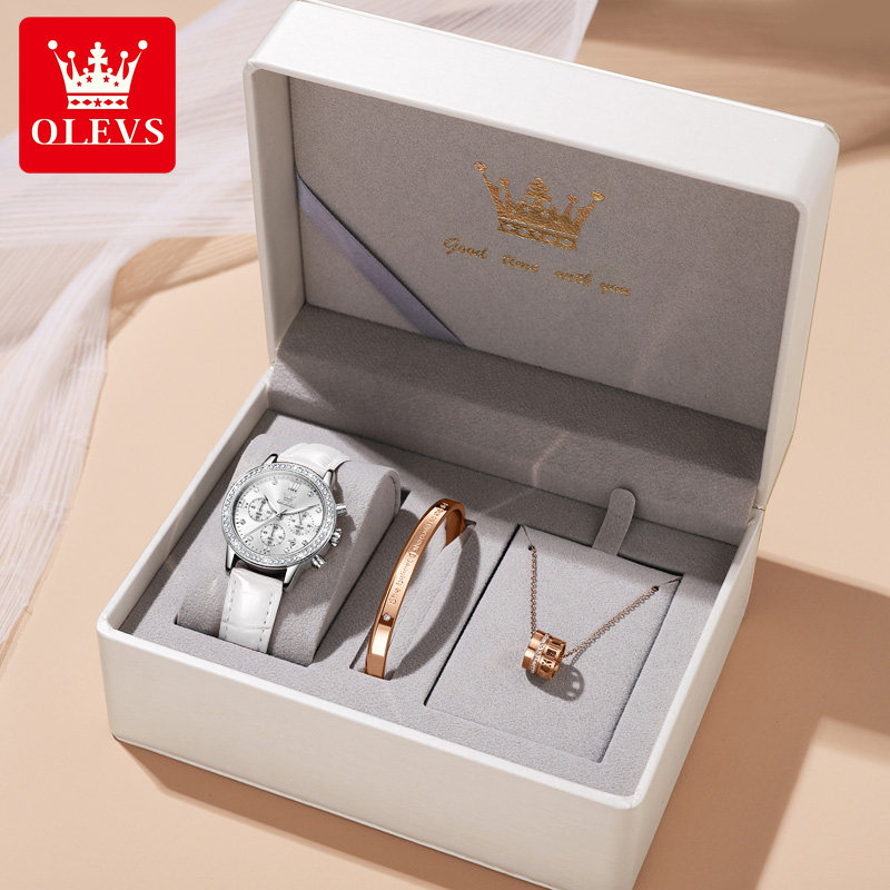 Liu Shishi's Same Style Watch for Women, Fully Automatic Multi-Function Three-Eye Women's Watch, Famous Brand Mechanical Leather Strap Quartz Waterproof