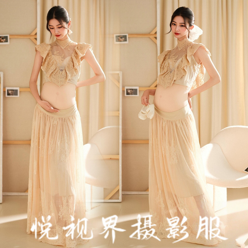 Photo Studio Maternity Wear French-Style Ruffled Lace Two-Piece Set Holiday-Style Flared Skirt Maternity Art Photo Photography Clothing Photo Studio Maternity Wear French-Style Ruffled Lace Two-Piece Set Holiday-Style Flared Skirt Maternity Art Photo Photography Clothing