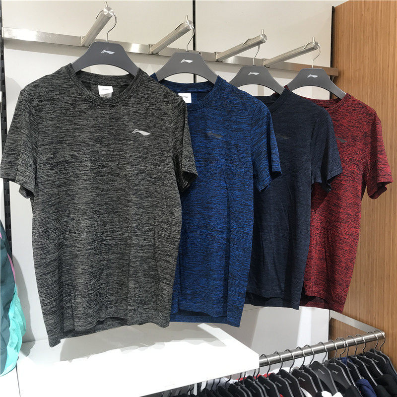 Li Ning 2019 Summer new men short sleeve T-shirt round collar blouses fitness running breathable sportswear ATSP095