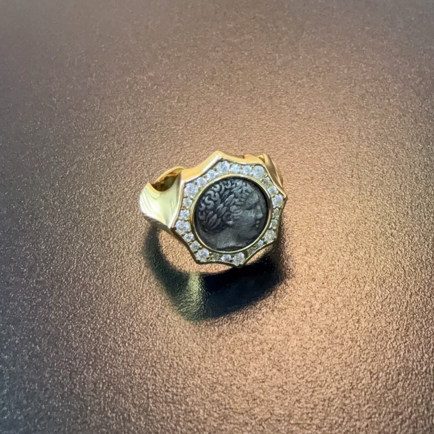 Sterling silver ancient coin ring 925 silver ring opening adjustable retro style