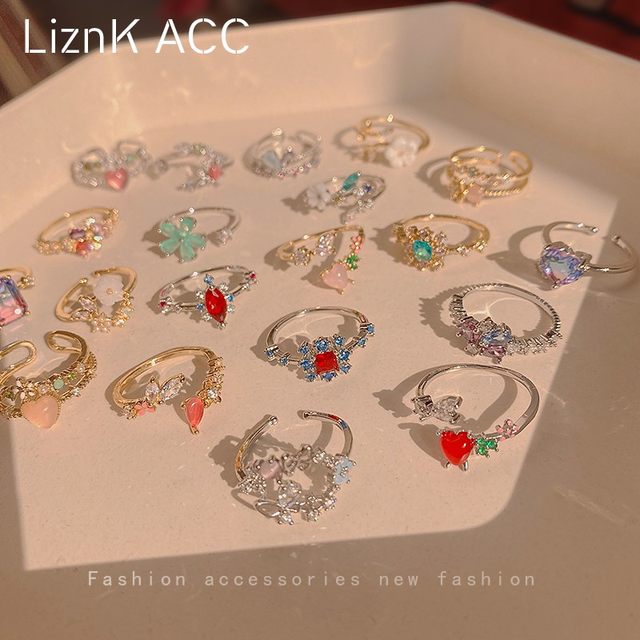 High-quality color crystal butterfly flower ring female niche design light luxury delicate opening index finger fashion personality