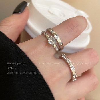 Zircon Spliced Adjustable Open Ring for Women, Summer Minimalist Style, Niche Design, Index Finger Ring, Exquisite Ring for Men
