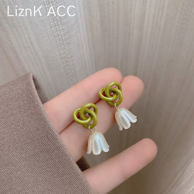 s925 silver needle unique green knotted flower earrings female summer niche design earrings 2022 new trend