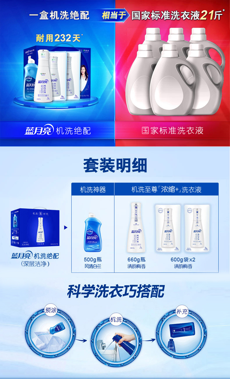 蓝月亮 3倍浓缩 机洗至尊洗衣液  净重2360g 图1