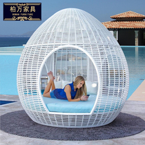Outdoor lying bed pool deck chair courtyard open-air rattan birdcage bird nest waterproof sunning beach outdoor outdoor sofa bed