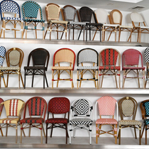Rattan chair single leisure dining chair French indoor weaving hotel outdoor home stay French cafe table and chair combination