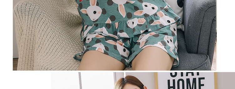 Ngắn tay đồ ngủ mùa hè của phụ nữ bông Hàn Quốc ngọt dễ thương dễ thương mặc lỏng dịch vụ nhà quần short hai mảnh phù hợp với
