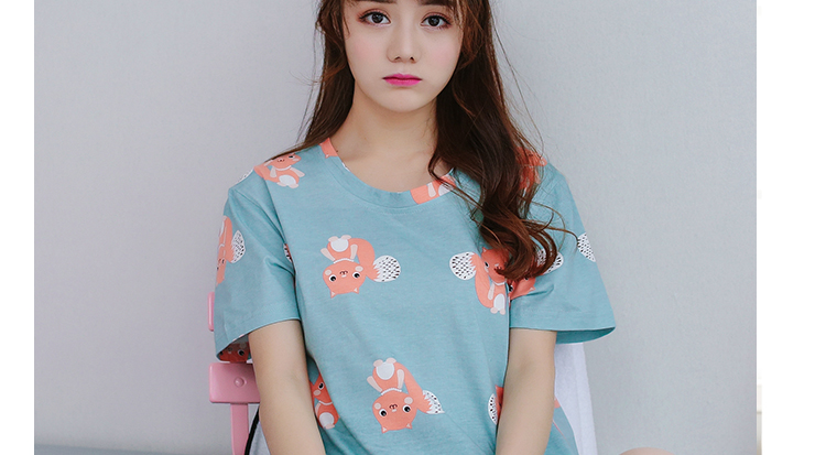 Mùa hè ngắn tay đồ ngủ nữ Hàn Quốc phiên bản của kích thước lớn lỏng chất béo mm200 kg phần mỏng của bông có thể được đeo bên ngoài dịch vụ nhà mùa hè thời trang đồ bộ