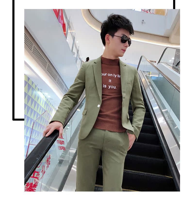 2018 mới thời trang phù hợp với nhỏ phù hợp với nam mỏng phù hợp với hộp đêm Hàn Quốc nhà tạo mẫu tóc chàng trai nhỏ phù hợp với hai bộ thủy triều quần kaki