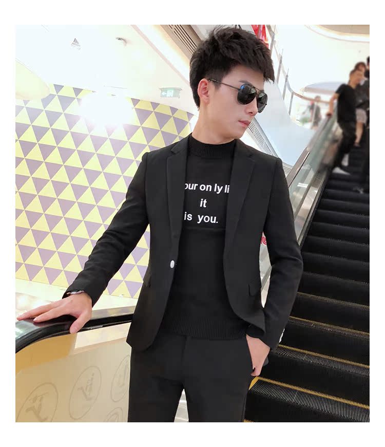 2018 mới thời trang phù hợp với nhỏ phù hợp với nam mỏng phù hợp với hộp đêm Hàn Quốc nhà tạo mẫu tóc chàng trai nhỏ phù hợp với hai bộ thủy triều quần kaki