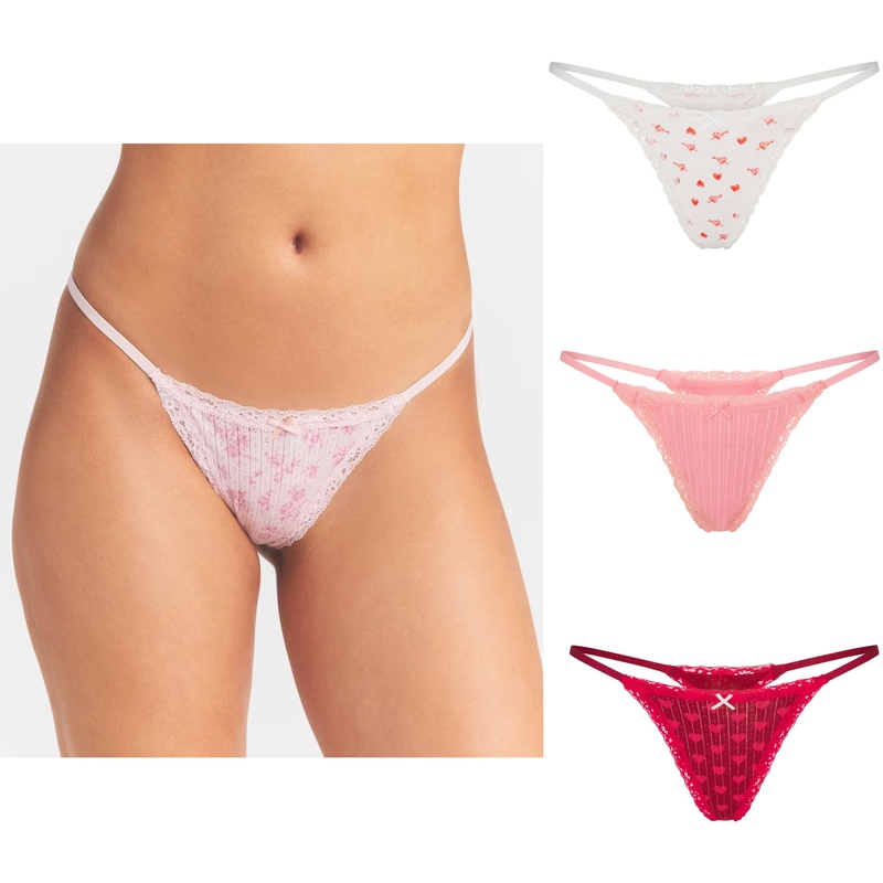 Skims Lightweight Cotton Pointelle Lace String Thong Thong Panties