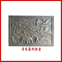 Sandstone European-style embossed three-dimensional mural painting with small elephant relief sandstone GRP background wall Southeast Asian sculpture