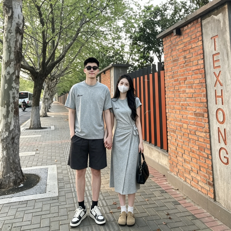 Couple's High-End Outfit Set, One Top and One Skirt, Tie-Waist, Pure Cotton Short-Sleeve T-Shirt, 2026 New Trendy French Style Couple's High-End Outfit Set, One Top and One Skirt, Tie-Waist, Pure Cotton Short-Sleeve T-Shirt, 2026 New Trendy French Style
