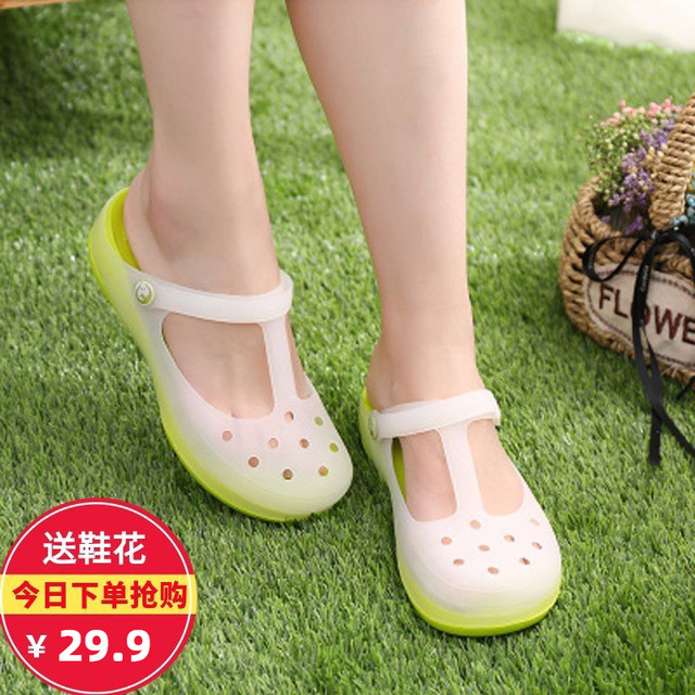 ເກີບ Croc ແບບຫນາໆຂອງແມ່ຍິງ Outerwear Summer 2024 New Jelly Beach Shoes ເກີບເກີບແຕະ Mary Jane Baotou Sandals